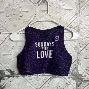 Purple peloton Sundays with love Leopard Print sports bra